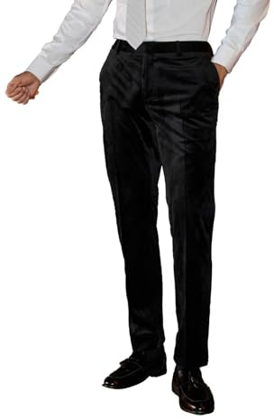 Men's Classic Fit Velvet Dress Pants Expandable Waist Flat Front Suit Pants for Men Black