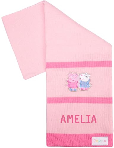 Peppa Pig Mädchen Personalisierter Schal Winter Wollschal Weich und Warm Bestickt Name Geschenk für Mädchen, rose, One size