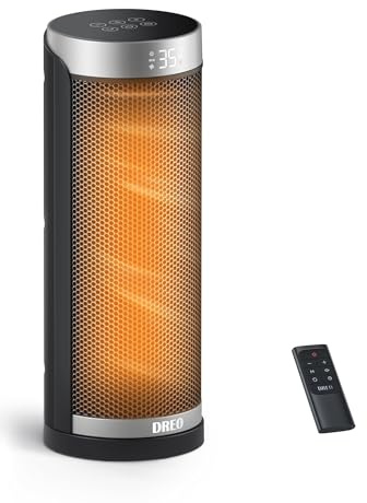 Dreo Heizlüfter Energiesparend, PTC Keramik Heizlüfte Leise, 70° Oszillierend Elektroheizung mit Fernbedienung, 12-Std-Timer, 3 Modi 3 Geschwindigkeiten, Überhitzungs-Kippschutz, Solaris Slim H3