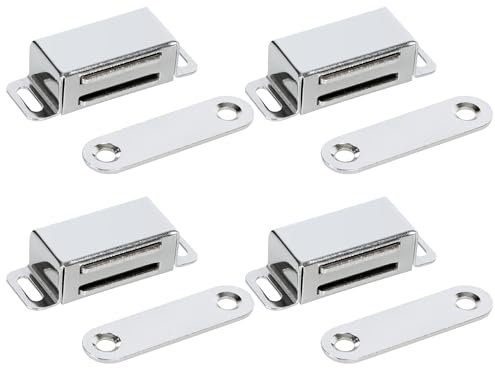 Mooche 4Packs Cabinet Magnets, 46MM Magnetic Door Catch, Chrome | Cupboard Door Magnets, Stainless Steel Heavy Duty Cabinet Drawer Magnet Latches for Kitchen Wardrobe Closet Closure