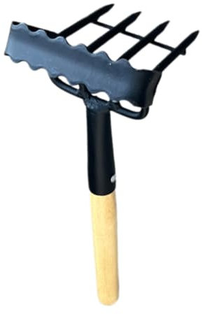 KONTONTY Rastrello Per Prati in Ferro Manico in Legno Piccolo Rastrello A Mano Da Giardino Attrezzo Da Giardinaggio Per Foglie Pratico Strumento Per Diserbare E Smuovere Terreno