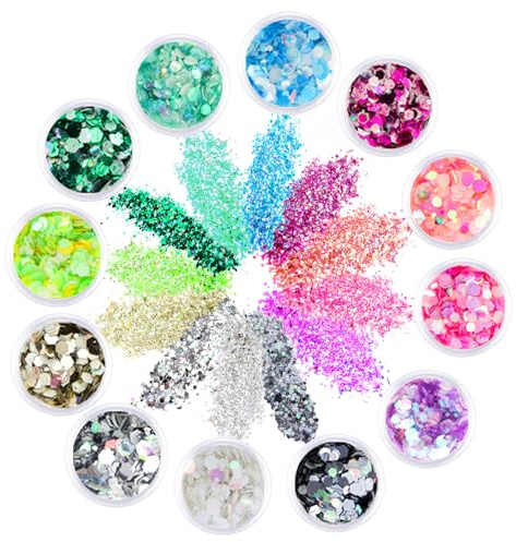 Lumineuse Paillettes 12 Couleurs Fluorescent Paillette pour Visage, Corps, Cheveux, Maquillage Paillettes Set pour Festival Fête DIY Résine époxy