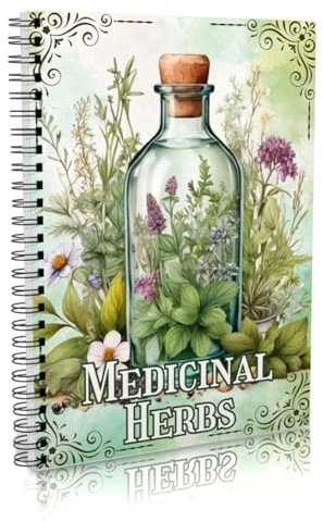 Ucuse Spiral Bound Herbal Notebook - Vintage Apothecary Design With Illustrated Medicinal Herbs Green Cover Ideal For Adults & Everyday Use Herbal Remedies Book