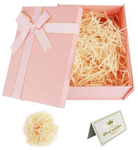 XWCHASA Caja de regalo con tapa 29 x 21 x 10,5 cm, caja de regalo de cumpleaños, tarjeta de felicitación, rafia Hamper Shreds para bodas, cumpleaños, Navidad
