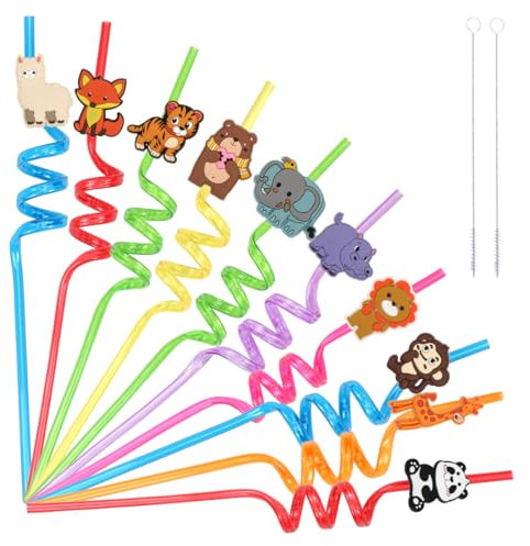 Meleager Cannucce Bambini, 10 Pezzi Animali Foresta con 2 Scovolino, Plastica Riutilizzabili per Feste di Compleanno e Riunioni Famiglia