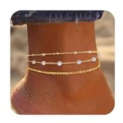 Maynor Silber/Gold Fußkettchen Set für Damen - 925 Sterling Silber, Trendy Zierliche Wasserdichte Verstellbare Stapelbare Strand Fußschmuck