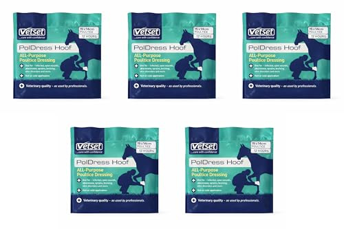 VetSet PolDress Hoof | Poultice for Horses | Veterinary Hoof and Wound Poultice | For Abscess, Swelling, Infection, and Inflammation | Hot Cold or Dry Use | 15cm x 14cm (Pack of 5)