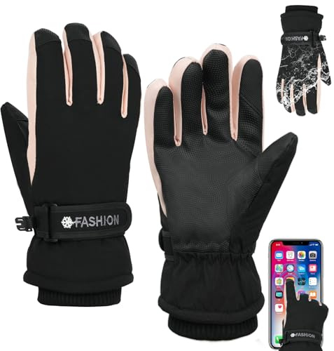 Adiwo Guantes de Esquí Mujer, Guantes Cálidos de Invierno para Pantalla Táctil para Mujer, Impermeable,Resistentes al Viento y Antideslizante,con Hebilla Antipérdida,Adecuado para Esquiar,Correr y Mtb