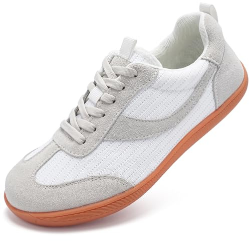 Barefoot Shoes for Womens Trainers Extra Wide Fit Arch Support Memory Foam Running Shoes Ladies Lace Up Lightweight Non Slip Outdoor Walking Sneakers Grey White UK 6