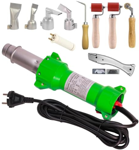 Soldadora de plástico profesional de 1600 W, soldadora de plástico, pistola de aire caliente, pistola de soldadura de PE, iluminación LED, con boquillas de soldadura planas, rollo
