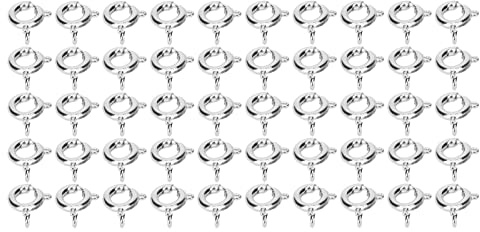 Baxnore Chiusure per anelli a molla 6mm Rame Accessori per gioielli rotondi per collane Braccialetti Artigianato fai-da-te 50 pezzi Chiusure decorative durevoli (Argento)
