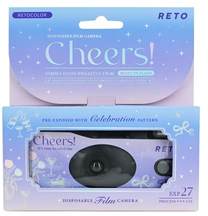 Reto Color Cheers 400 - Fotocamera a pellicola usa e getta da 35 mm, 27EXP, ISO400, pellicola negativa a colori, messa a fuoco, facile da usare, flash integrato, monouso (pellicola e batteria incluse)