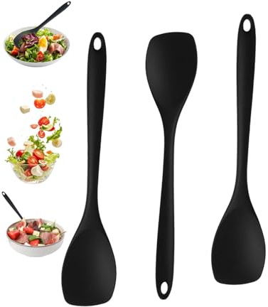 SOVYTH 3 Pezzi Lunghezza 27,5 cm Nero Cucchiaio da Cucina in Silicone Resistente al Calore, deale per Padelle con Rivestimento Antiaderente, Ergonomico, Facile da Pulire e Lavabile in Lavastoviglie