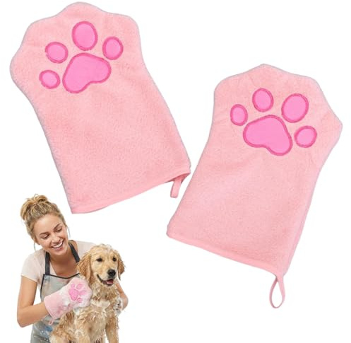 WeddHuis 2 PCS Guanti per la Pulizia di Animali Domestici Asciugamano in Microfibra Assorbente Morbido e Durevole per Cani, Gatti e Altri Piccoli Animali (Rosa)