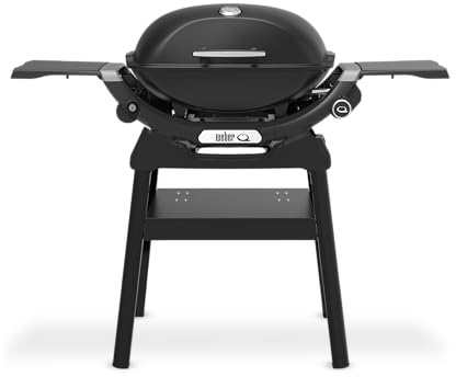 Weber Q 2200N Barbecue a Gas con Ripiani Laterali e Supporto Compatto/Ideale per terrazze e balconi, bruciatore ad Alte Prestazioni, accensione Elettronica, Nero Notte
