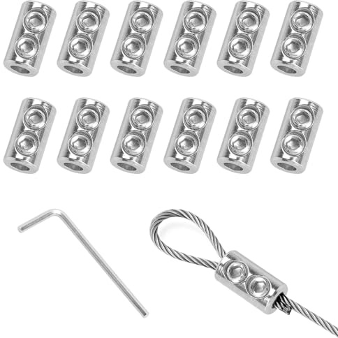 SLIAXINT 12 Stück Drahtseilklemme Seilklemmen - Doppelloch Edelstahl 304 Seilverbinder mit Schraubenschlüssel Schraube Stabil Nicht Rutschend für Stahlseil Wäscheleine 1.5–2mm Garten Outdoor DIY