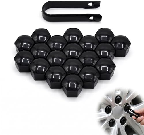 20 Piezas Tapas para Tuercas de Rueda 19mm, Cubre Tornillos Llantas Universal Negro Brillante, Tapones para Tornillos de Coche con Herramienta de Extracción para Protección y Decoración