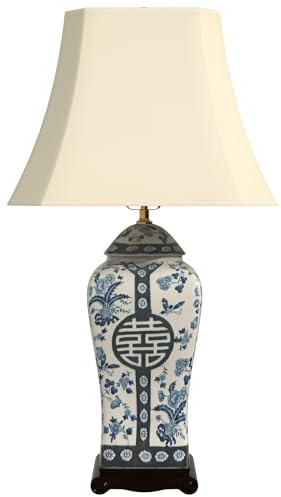 Red Lantern 26 Floral Blue & White Vase Lamp