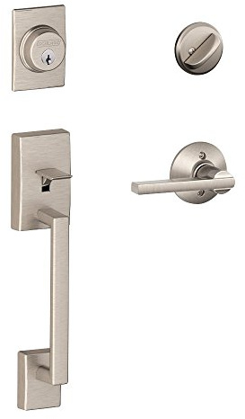 SCHLAGE Front Door Entry Handleset, Latitude Lever, Satin Nickel