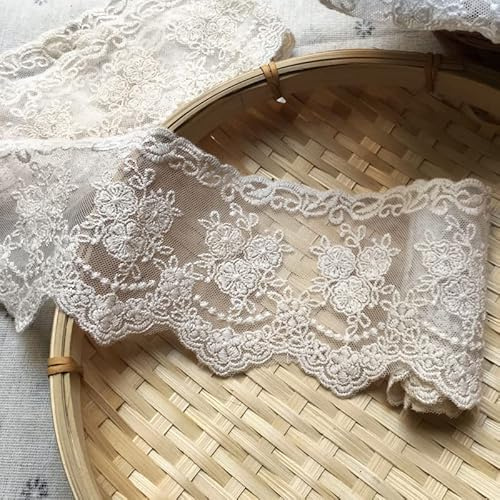 Ajuste de encaje de bordado inelástico con Patrón de Crown en 8 cm de ancho Cortina, Manteles, Funda que se puede quitar, Ropa de bricolaje nupcial/Accesorios (2 yardas en un paquete) (ivory)