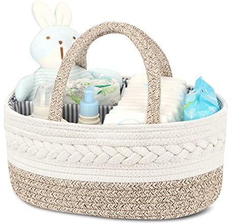 Maliton Wickeltisch Organizer，Baby Organizer Korb，Aufbewahrungskorb für den Wickeltisch，Windel Caddy mit Fächern & Griffen，Geschenke für Neugeborene