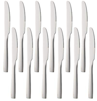 SUNSENGEUR Stainless Steel Dessert Knives, 18/0 Stainless Steel, 12 Pack Dessert Knives Set with Square Edge, Modern Flatware Cutlery Forks Multipurpose Use for Kitchen, Restaurant, Silver