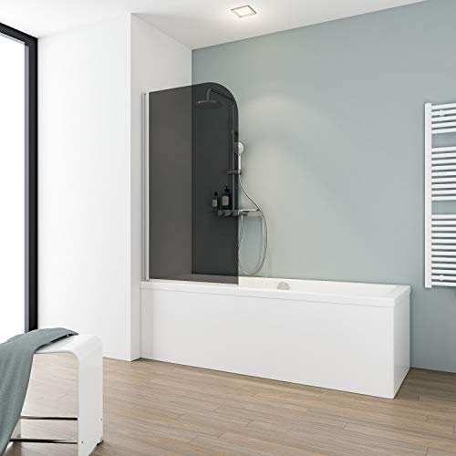 Schulte parete per vasca da bagno l.80 x a.140 cm, colore alluminio naturale, vetro sopravasca da bagno, montaggio sinistra destra, anta girevole 180° contro la parete, vetro di sicurezza 5 mm