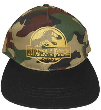 Jurassic Park Snapback Cap für Herren, Gold Logo Camo mit Visier, Camo Grün, One Size