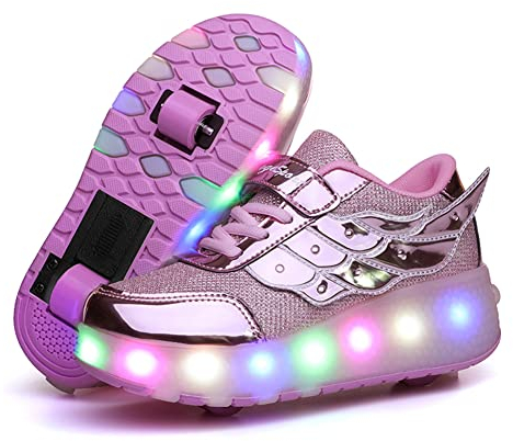 Aizeroth USB Aufladen 7 Farbwechsel LED Blinkend Schuhe Mit Doppelt Rollen Automatisch Räder Rochen Skateboardschuhe Outdoor Fitnessschuhe Gymnastik Laufschuhe Sneakers für Jungen Mädchen