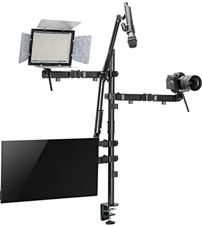 NanoRS RS164 All-in-One Studio Professionelle Tischhalterung für 17-32 Monitor, Mikrofon, Kamera und Flutlicht Halterung für Studio StativVESA 75x75 100x100