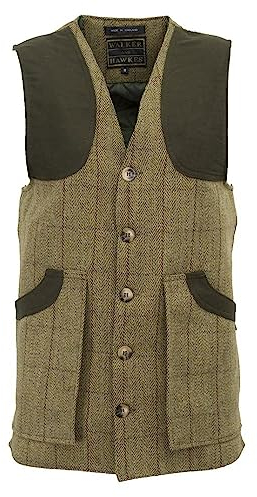 WALKER AND HAWKES Herren Country-Weste aus Tweed - für die Jagd geeignet - Helles Salbeigrün - L (42-44)