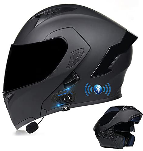 Bluetooth Modular Motorbike Helmet Full Face Flip Up Motorcycle Helmet, DOT/ECE Approved, with Double Visor Built-in Speaker Headset Microphone, for Automatic Answering M~XXL
