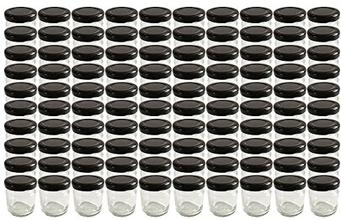 Vitrea 60 x Marmeladengläser kleine 37 ml Gläschen mit Schraub-Deckel Schwarz - Mini Einmachgläser - Honiggläser - Probiergläser für Gastgeschenke & Hochzeit Made in Germany (Schwarz)