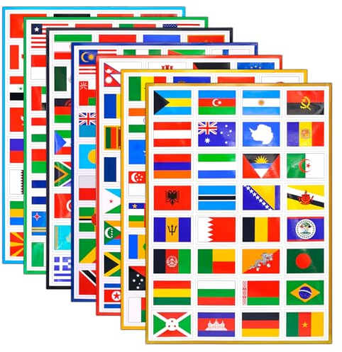 7 Fogli Di Adesivi Per Bandiera del Mondo, 224 Pezzi Bandiere Per Passaporto, Pianificatore Di Viaggi, Bagagli, Olimpici Parigi 2024