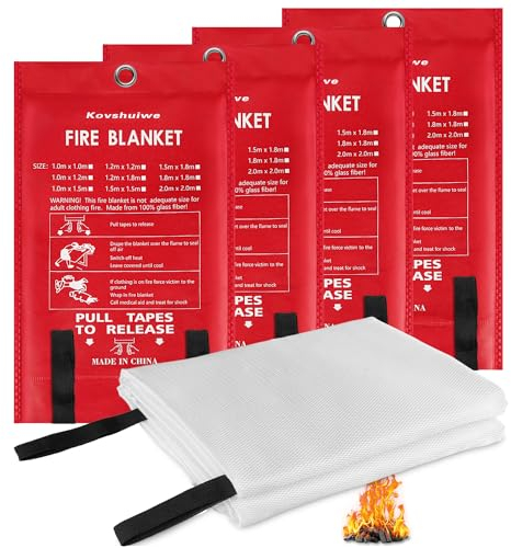 1,0m x 1,0m Couverture Anti feu, Kovshuiwe 4 Pack Couverture Anti-feu en Fibre de Verre d'urgence pour la Survie Protection Ignifuge et Isolation Thermique,Applicable à Cuisine, Voiture