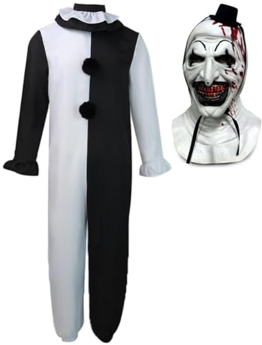 Claofoc Costume de Terrifier Art le Clown pour cosplay, tenue adulte de clown tueur, combinaison bodysuit avec masque, pour Halloween, carnaval (costume de terrifier adulte, taille 3XL)