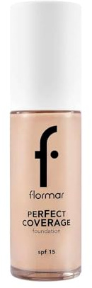 Flormar Perfect Coverage Foundation – fondotinta liquido coprente con SPF15, texture cremosa, finish naturale luminoso, idratante, lunga durata, per pelle secca e matura, 105 Porcelain Ivory
