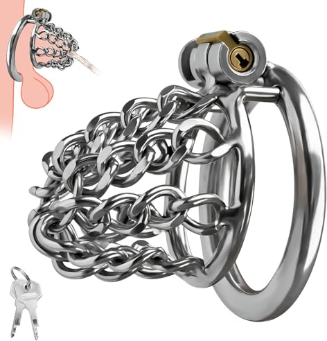 SXOVO Chastity Cage con Catena in Acciaio Inossidabile Gabbia Castità per Uomo in Metallo Traspirante Sex Toys Uomo per Feticisti Schiavi Bondage Estremo Castità Pene BDSM Toys Sessuali per Uomini (S)