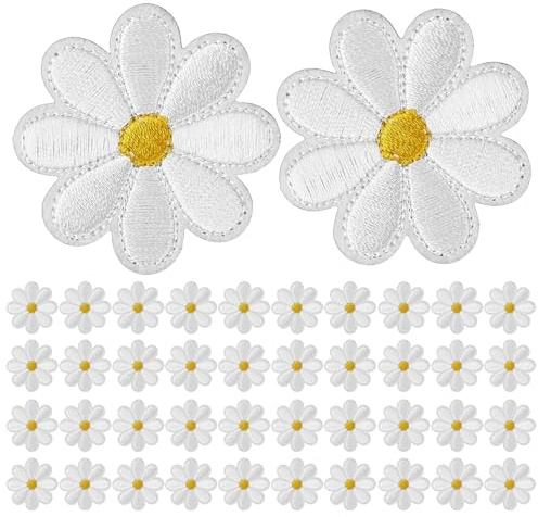 UILYNIU 40 Piezas Parches para Ropa Termoadhesivos Parches de Planchado, Parches de Mezclilla, Parches para Planchar con Flores, Parches Bordados para Manualidades, Camisetas, Ropa, Bolsas (Blanco)