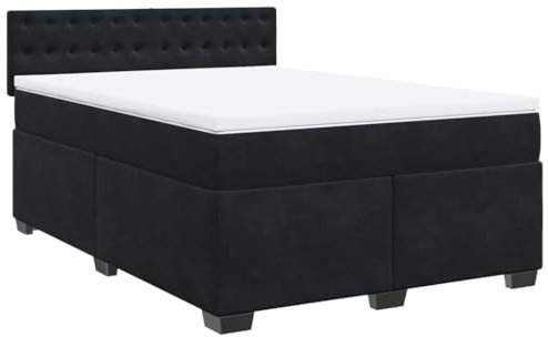 vidaXL Boxspringbett, Polsterbett Bett mit Matratze Matratzenauflage, Bettgestell mit Kopfteil Lattenrost, Doppelbett für Schlafzimmer, Schwarz 140x200cm Samt