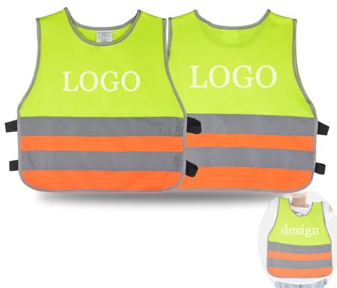 GJXWD Chaleco Reflectante para Niños,Personalizar Nombre/Imagen/Logotipo,Alta Visibilidad Amarillo Fluorescente con Tiras Reflectantes,Seguridad Y Protección,S,Yellow