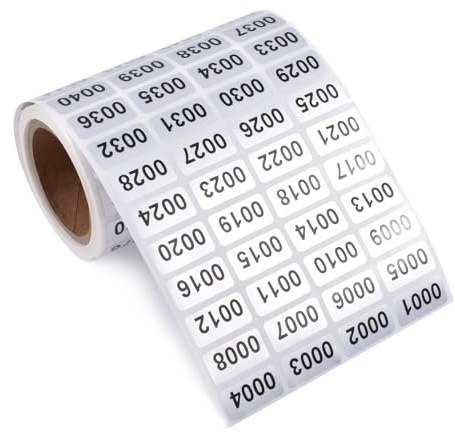 Skweawert 1-2000 Consecutive Number Inventory Stickers Self Adhesive Waterproof Labels Office Warehouse Numbering Classification Black Printing on Silver Sticker 0.79 x 0.38 Inch