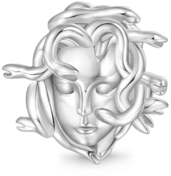 GNOCE Abalorio de plata de ley 925 con diseño de cabeza de medusa de gorgona mítica para pulsera, collar, regalo para mujeres y esposas, Plata de ley, Circonita cúbica