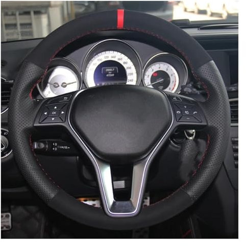 LMHGMUBVR Cubierta Volante para Clase A 2013 2014 2015 Clase B 2011 2012 2013 2014 Clase CLA B180 2012 Funda para Volante De Coche De Piel Auténtica De Gamuza Negra(1)