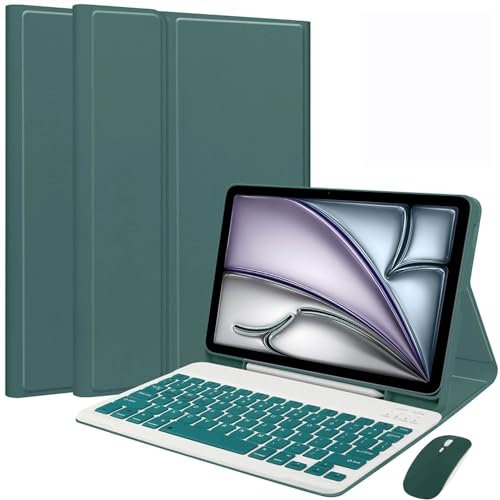 HEKUEUN Keyboard Case for iPad Mini 7th (A17 Pro, 2024)/Mini 6:e generationens 8,3 tum, magnetiskt löstagbart Bluetooth-tangentbord med mus, ultratunt foliostativfodral med pennhållare,Green