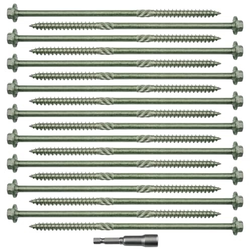 Set di 18 viti a testa piatta, esagonali, viti per legno, 6,3 x 150 mm, viti autofilettanti, viti esagonali, viti per travi per strutture di tetto, viti da costruzione