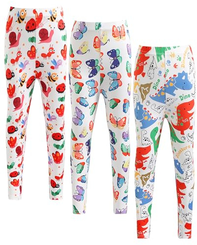 Happy Cherry - Leggings Estampado Largos Niña Deporte Pantalón Mallas Impresión Pack de 3 Pantalones Elásticos Transpirables para Ciclismo Bailar - 122-128
