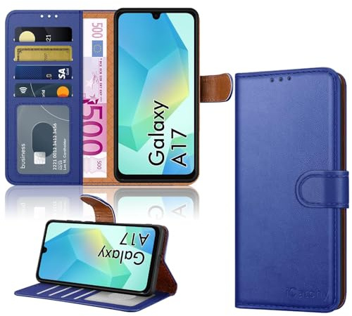 iCatchy for Samsung Galaxy A17 Case Wallet Flip Cover – PU Leather Magnetic Kickstand Card Holder Shockproof Phone Case for Samsung A17 5G / 4G (Blue)