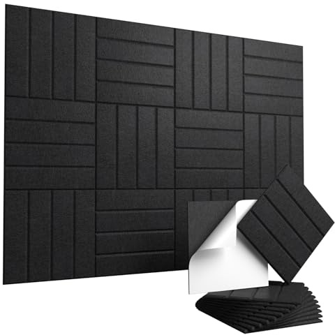 Vieshful 20 Pack Self-Adhesive Acoustic Panels – 12x12x0.4 Soundproof Wall Panels, High-Density Sound Proof Panels, Felt Acoustic Wall Panels for Echo & Noise Reduction, Home Office Decor Black