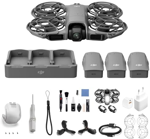 DJI Neo 2 Fly More Combo con Accesorios, Dron 4K para Principiantes, Despegue en la Palma, Control por Gestos, 3 Baterías, Estación de Carga, Enchufe UE y Kit de Limpieza